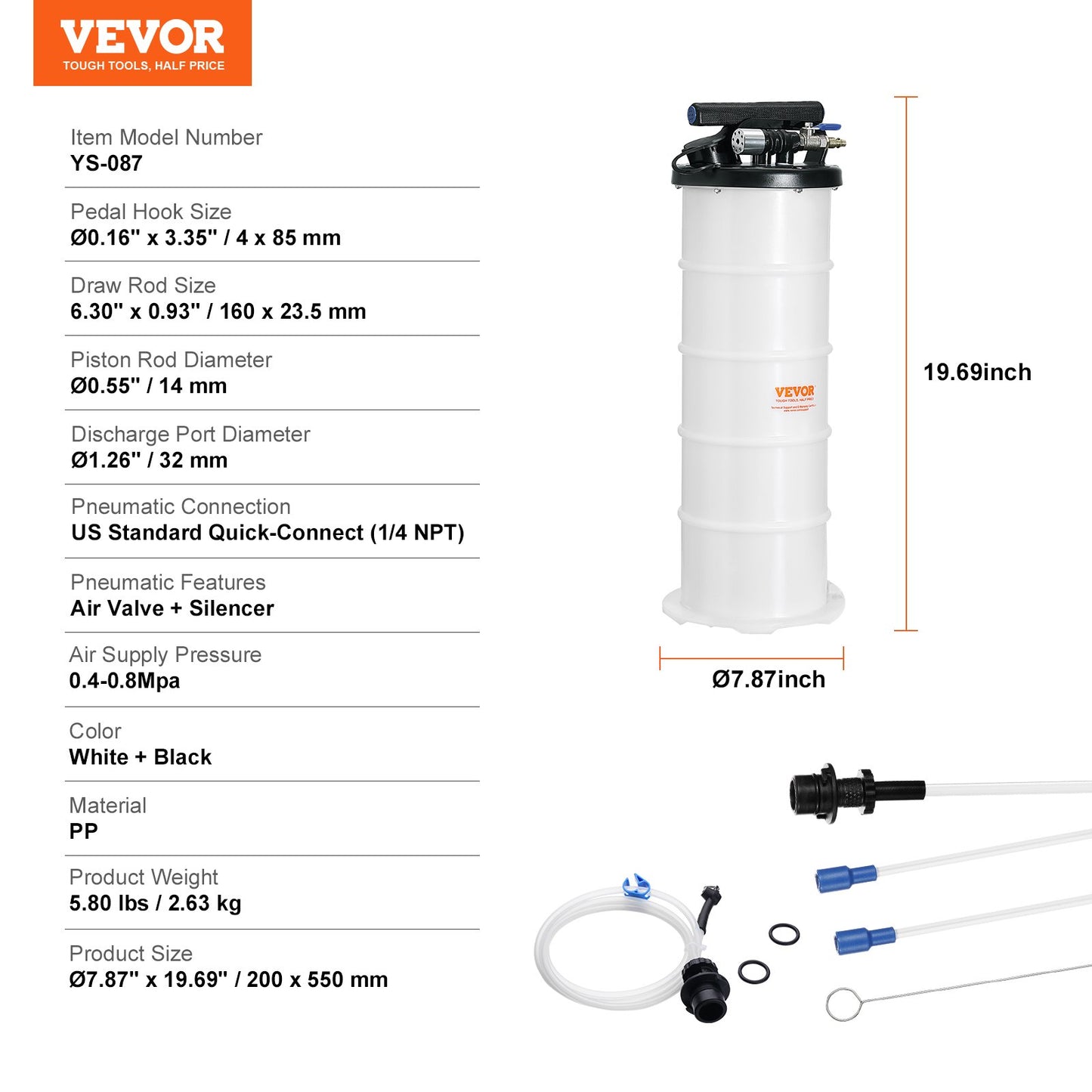 Liquid Extractor, 1.74 Gallon, Pneumatic, Manual Oil Change Vacuum Pump With Dipstick And Suction Hose, Automotive Fluid Extraction And Replacement Pump, Vacuum Suction.