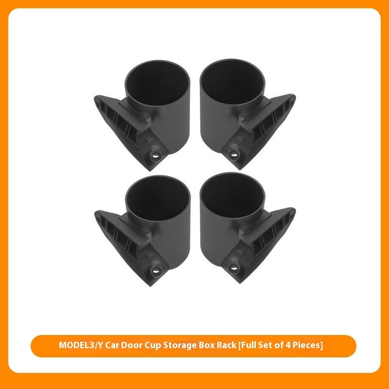 Door pocket cup holder storage box for Tesla Model 3/Y – full set of four cup holder racks on white background