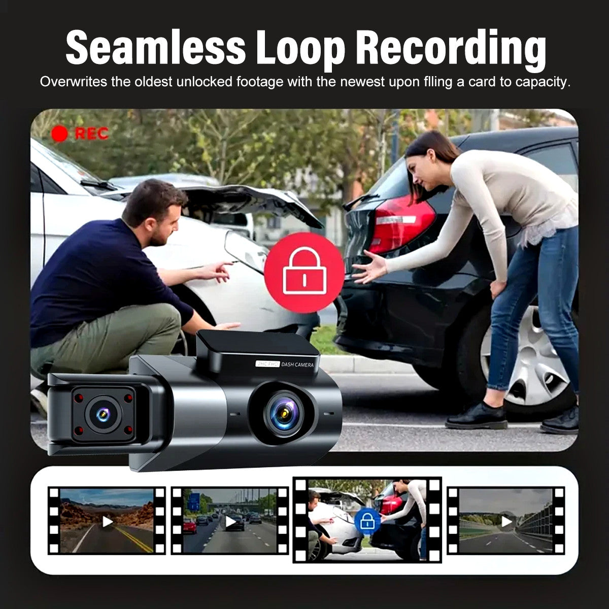 3-Lens Dash Cam 1296P – Front, Rear & Cabin, Wi-Fi, Night Vision - image 4