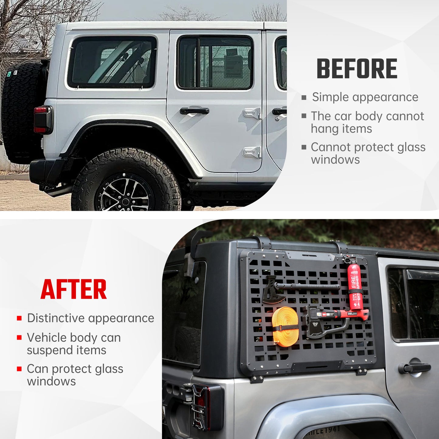 Window Cargo Shelf Compatible With Wrangler 2007-2018 JK 4 Doors