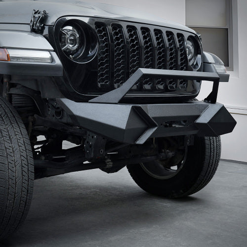 X Style Front Bumper With Winch Plate Compatible With Wrangler JK 2007-2018 JL 2018- Heavy Duty Black Textured Manganese Steel Construction, Perfect For On And Off-Road Used