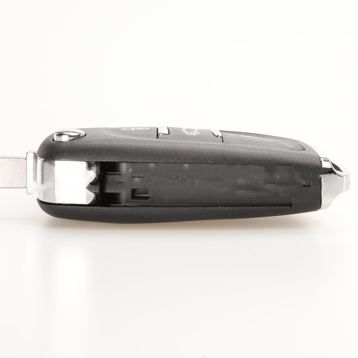 Replacement folding key shell for Citroën & Peugeot – side view showing blade and battery compartment