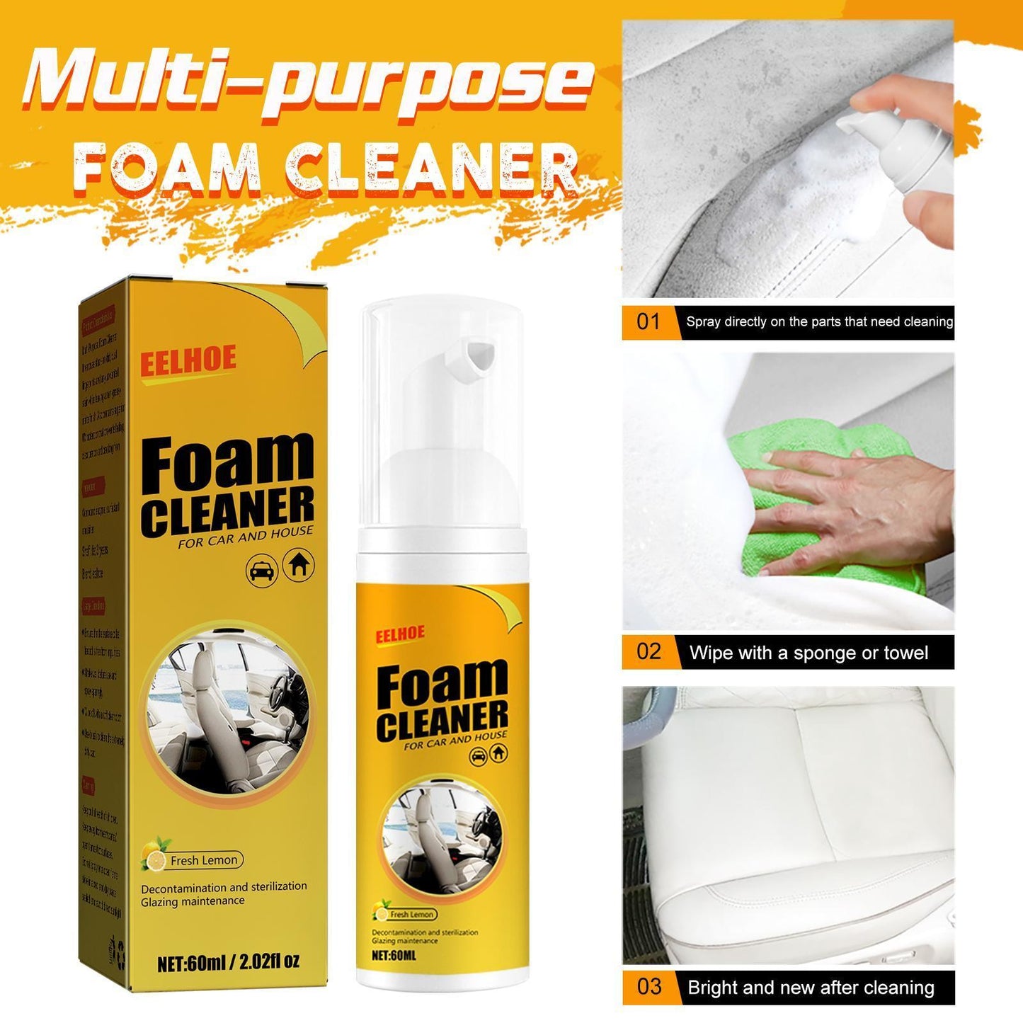 Yierhou Car Steering Wheel Foam Cleaner Leather Seat Cleaner Multi-purpose Interior Cleaner