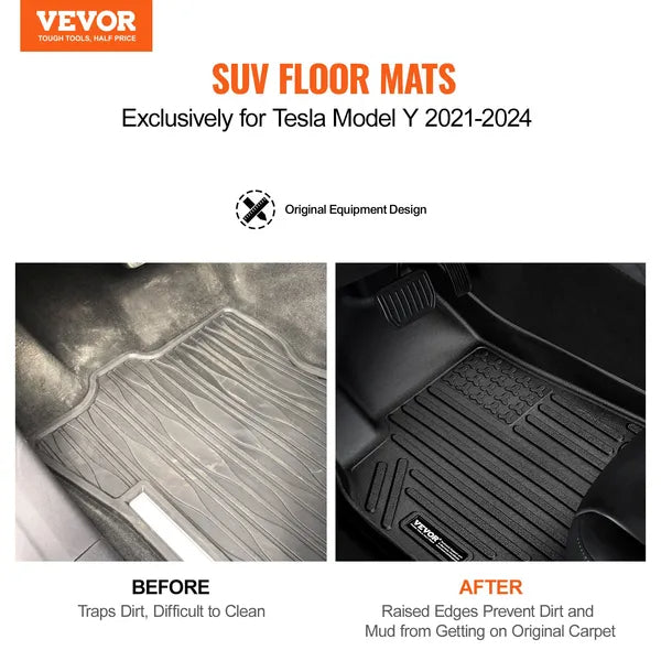 Automotive Floor Mats Fits For Tesla Model Y 2021-2024 3 Pcs TPE Liners