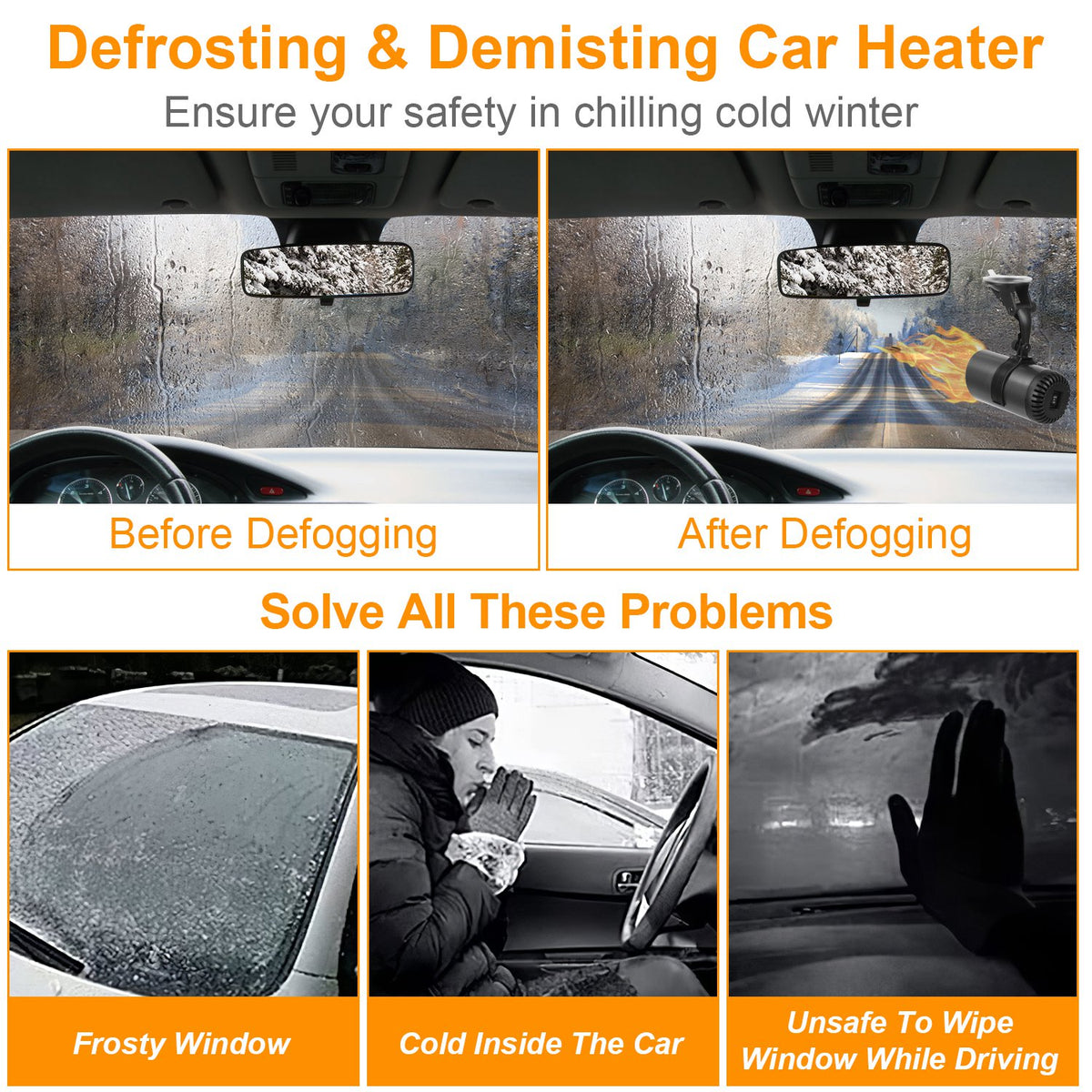 1Pc 12V 150W Or 24V 216W Portable Car Heater 2 In 1 Heating Cooling Fan Rotatable Demister Defroster With 4.92ft Cord