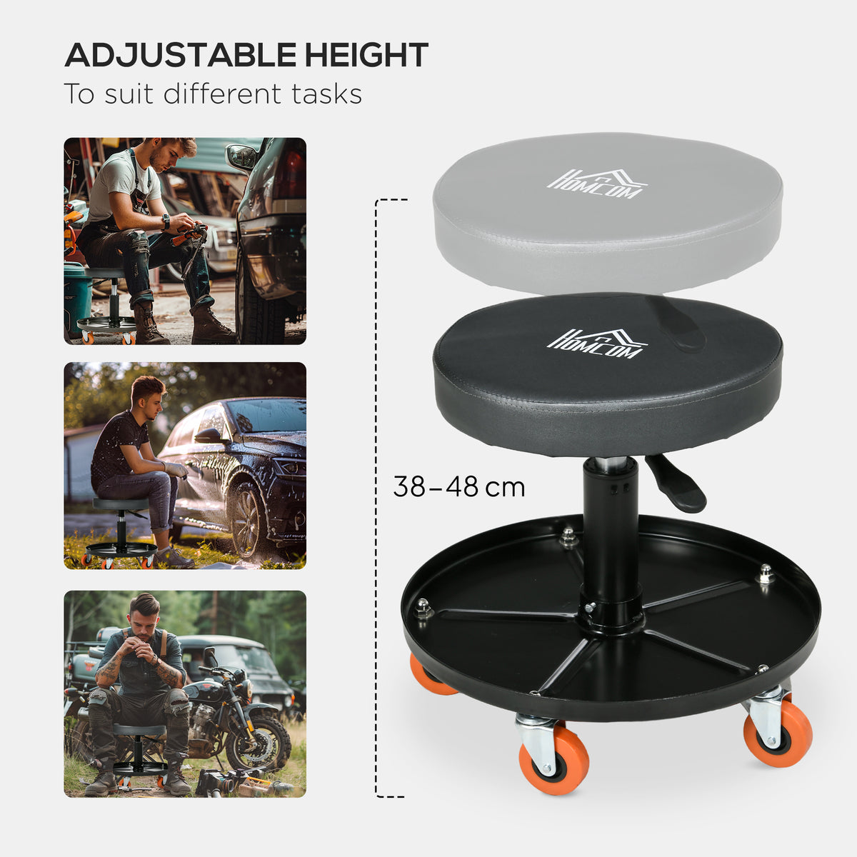 Mechanic Workshop Stool – Adjustable, Rolling with Tool Tray - image 5