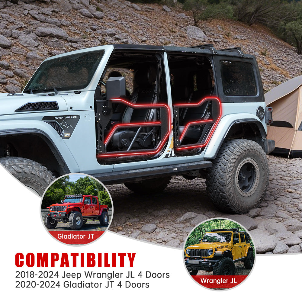 Tube Doors With Side View Mirror For 2018-2024 Wrangler JL