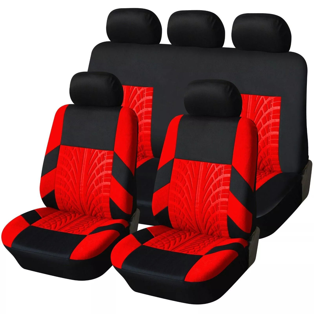 Universal Car Seat Covers – 9-Piece Full Set, Black with Grey, Blue or Red - QP100522Red