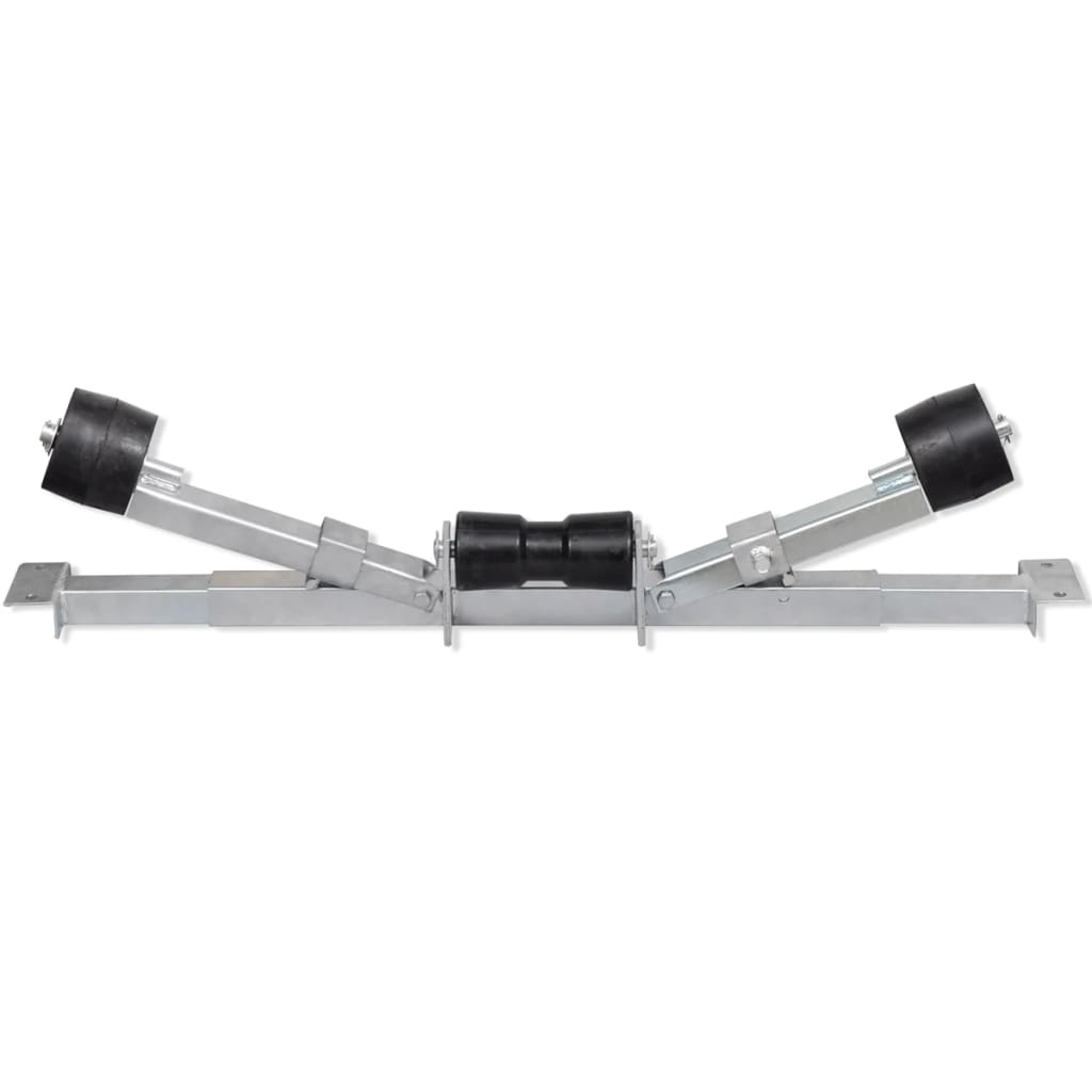 Centering aid for lower support of boat trailers with keel rollers