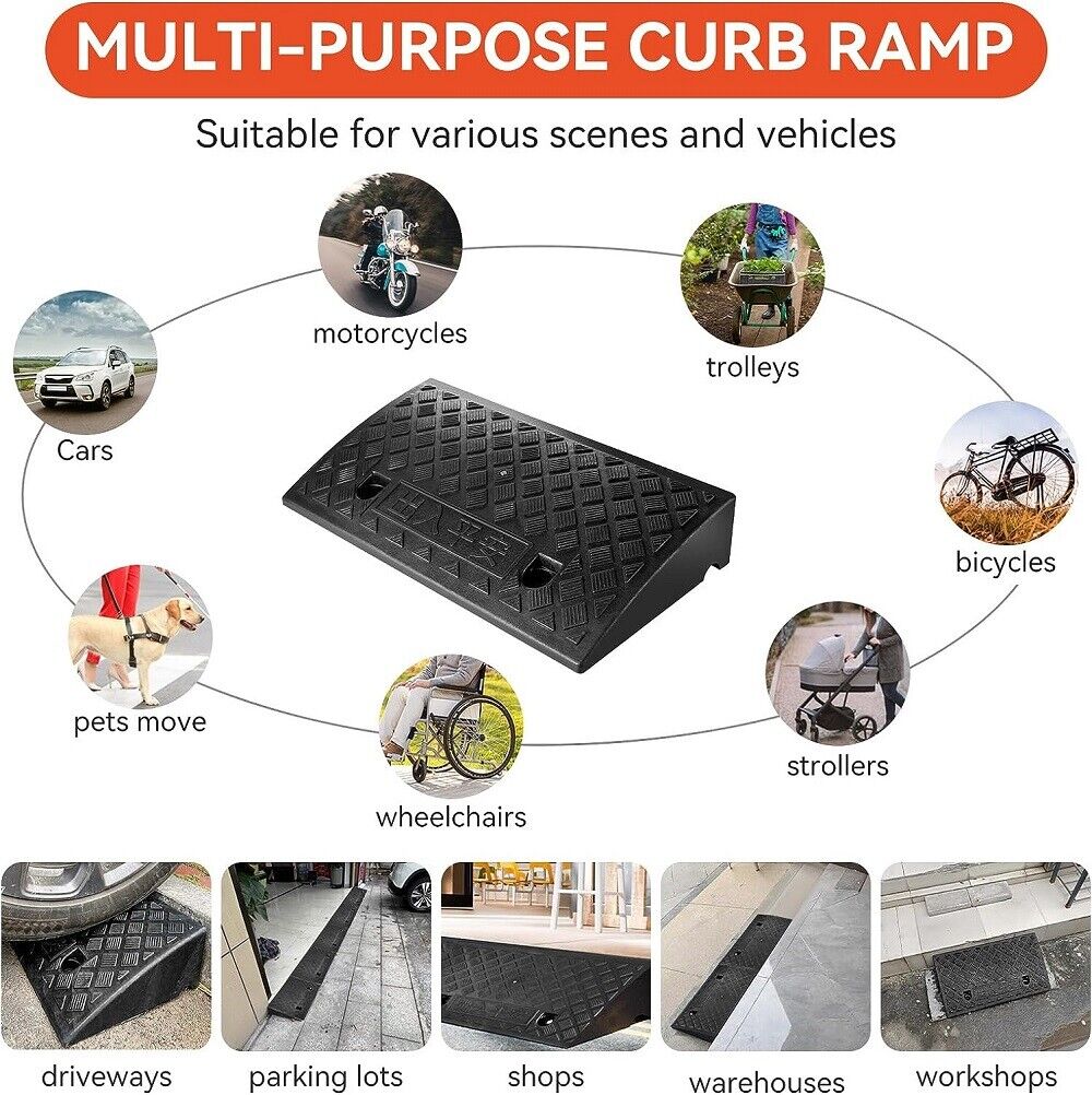 Vehicle Slope Ramp Universal Heavy Duty Rubber Kerb Ramps Car Bikes Th ...
