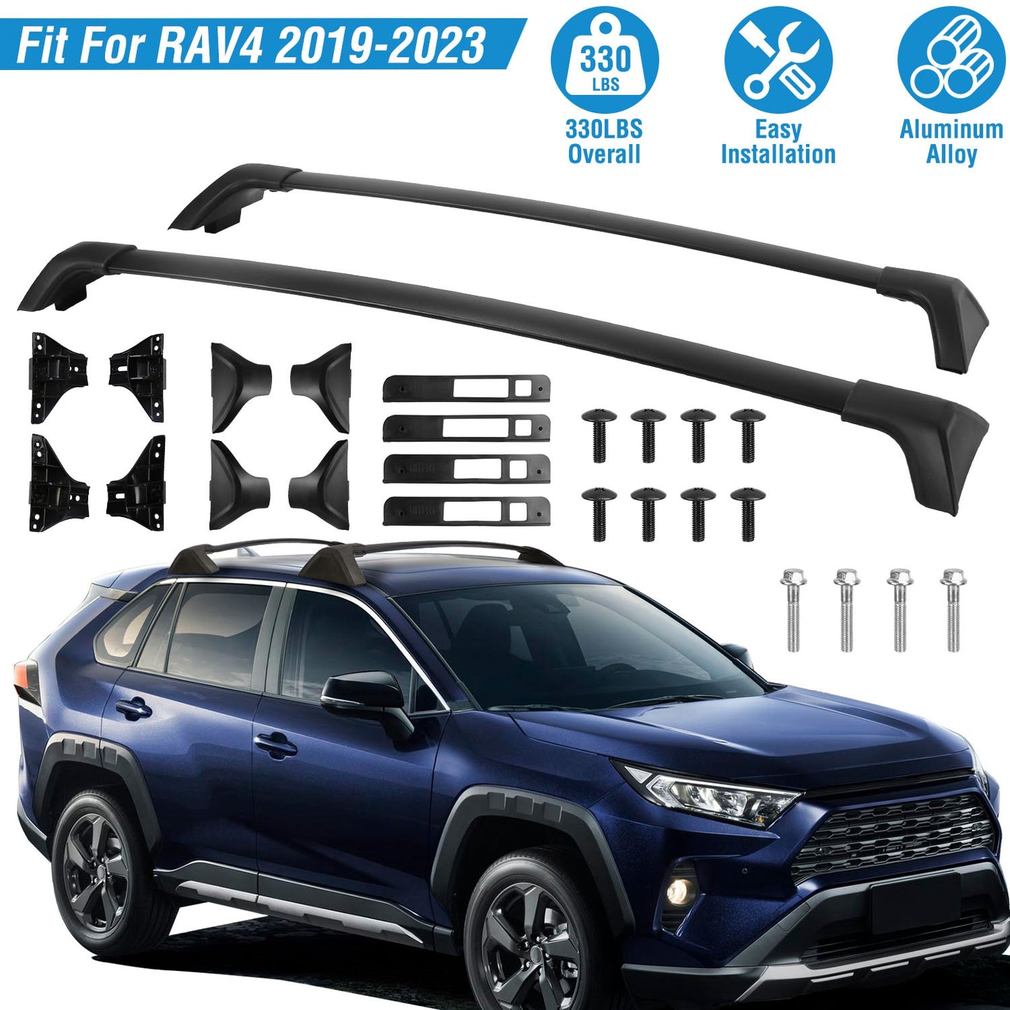 Car Roof Rack Cross Bars Aluminum Alloy Cargo Carrier Rooftop Crossbars Fit For RAV4 2019-2024 With Side Rails For Cargo Carrier Bag Kayak Bike Snowboard