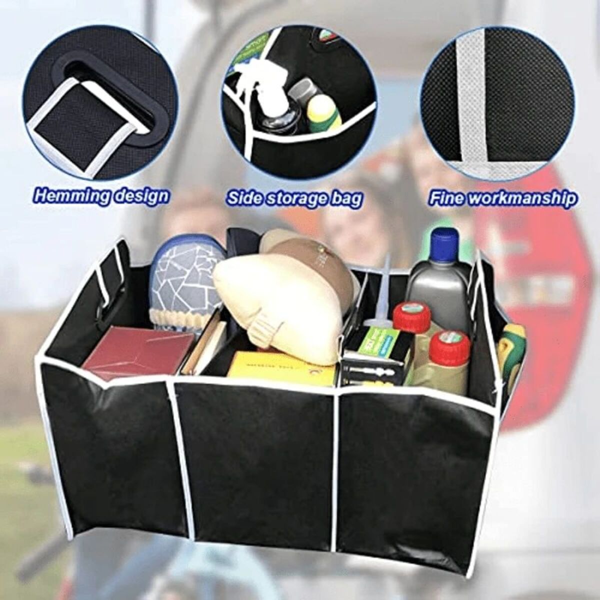 Multi-pocket car boot organiser with lid - image 3