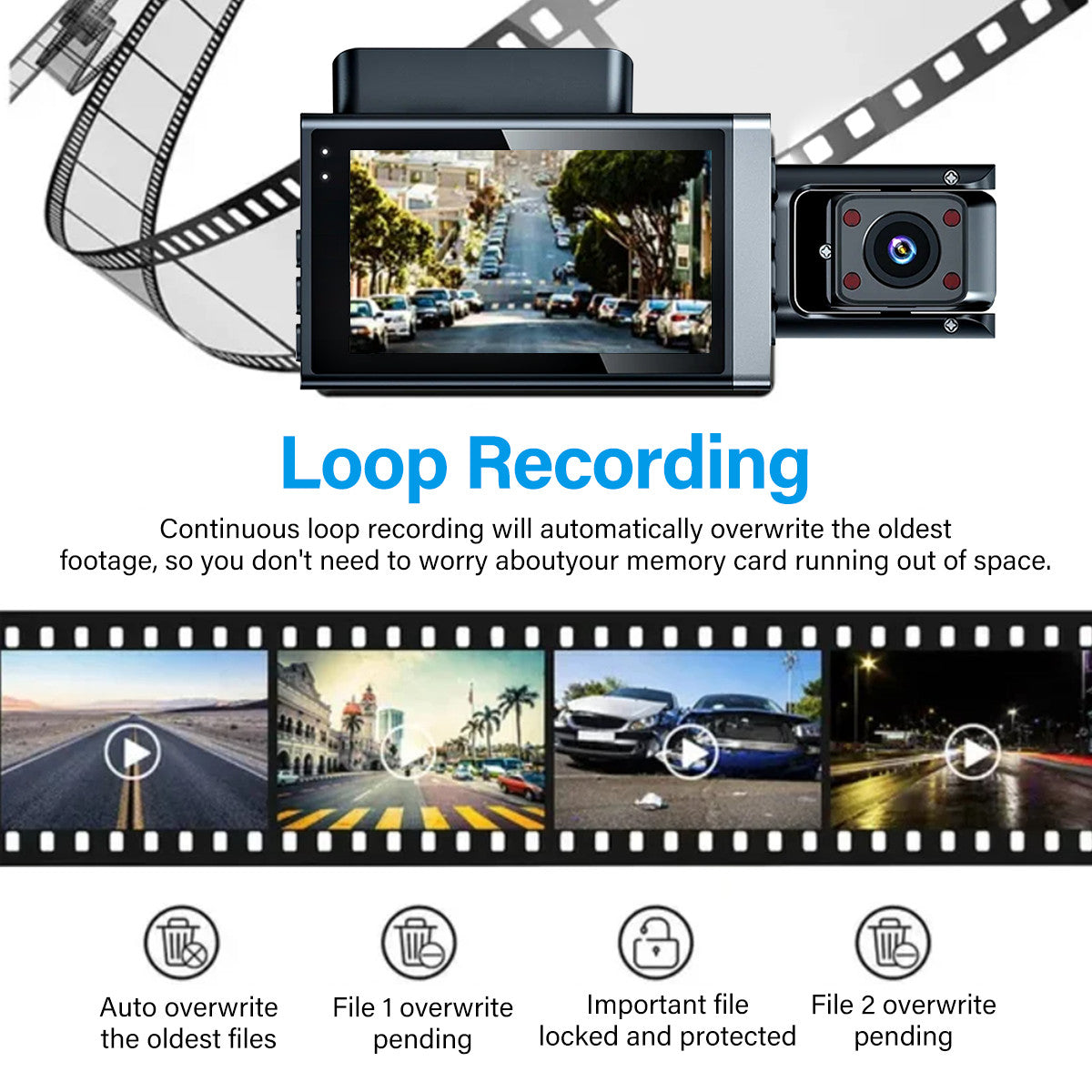 3-Lens Dash Cam 1296P – Front, Rear & Cabin, Wi-Fi, Night Vision - image 7