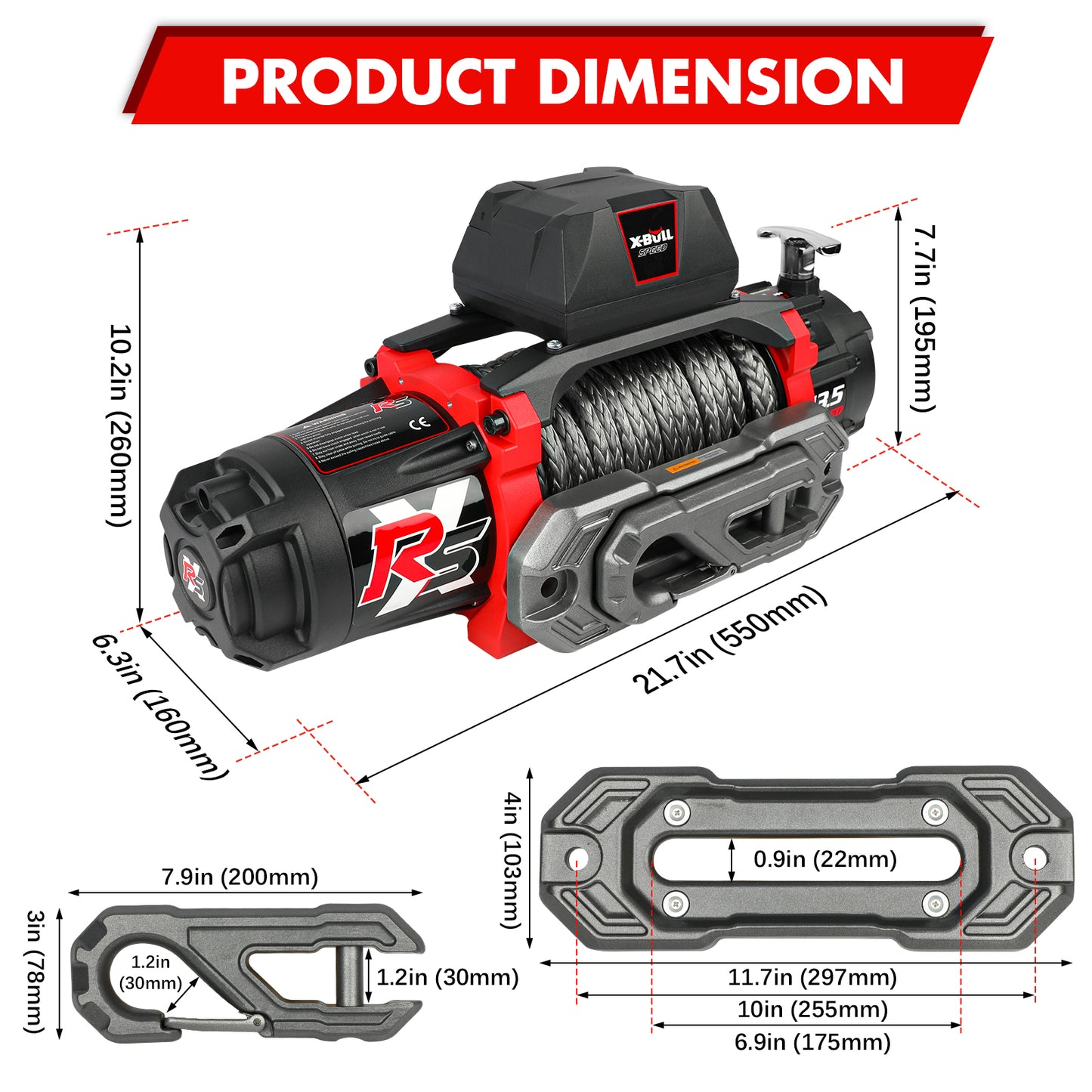 X-BULL 13500 Lb Winch Load Capacity Electric Winch - 12V DC Power Supply For Off-Road Trailers, 2-in-1 Wireless Remote Control, 13500 XRS Series