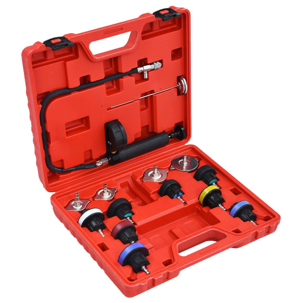 14-piece pressure tester for cooling systems & radiator caps