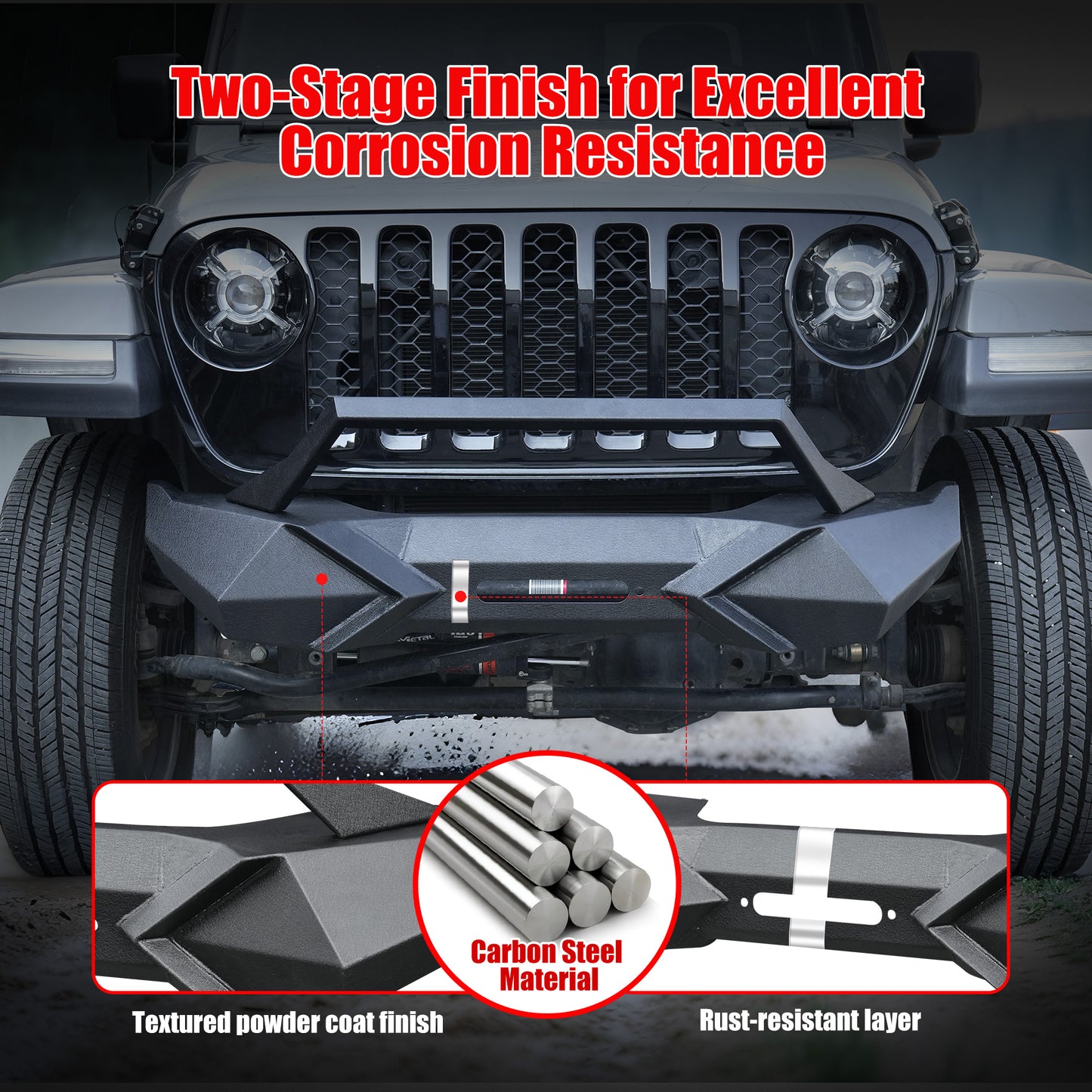 Front Bumper With Winch Plate Compatible With Wrangler JK