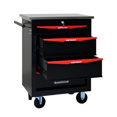 4 Drawers Multifunctional Tool Cart With Wheels,Metal Rolling Tool Cart Storage For Garage Workshop Warehouse Repair Shop--With Stainless Steel Roof- BLACK RED