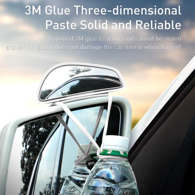 Car wide-angle reversing auxiliary mirrors – supplier infographic showing 3M glue mounting on car mirror