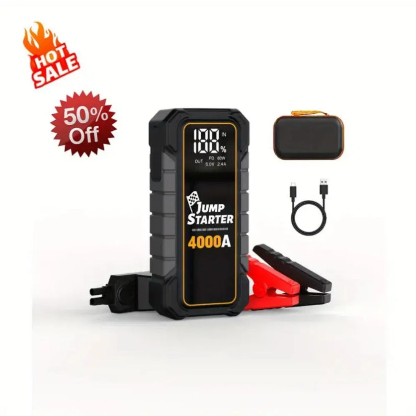 20000mAh 12V Car Battery Starter 4000 Peak Amp USB Fast Charging LED Light