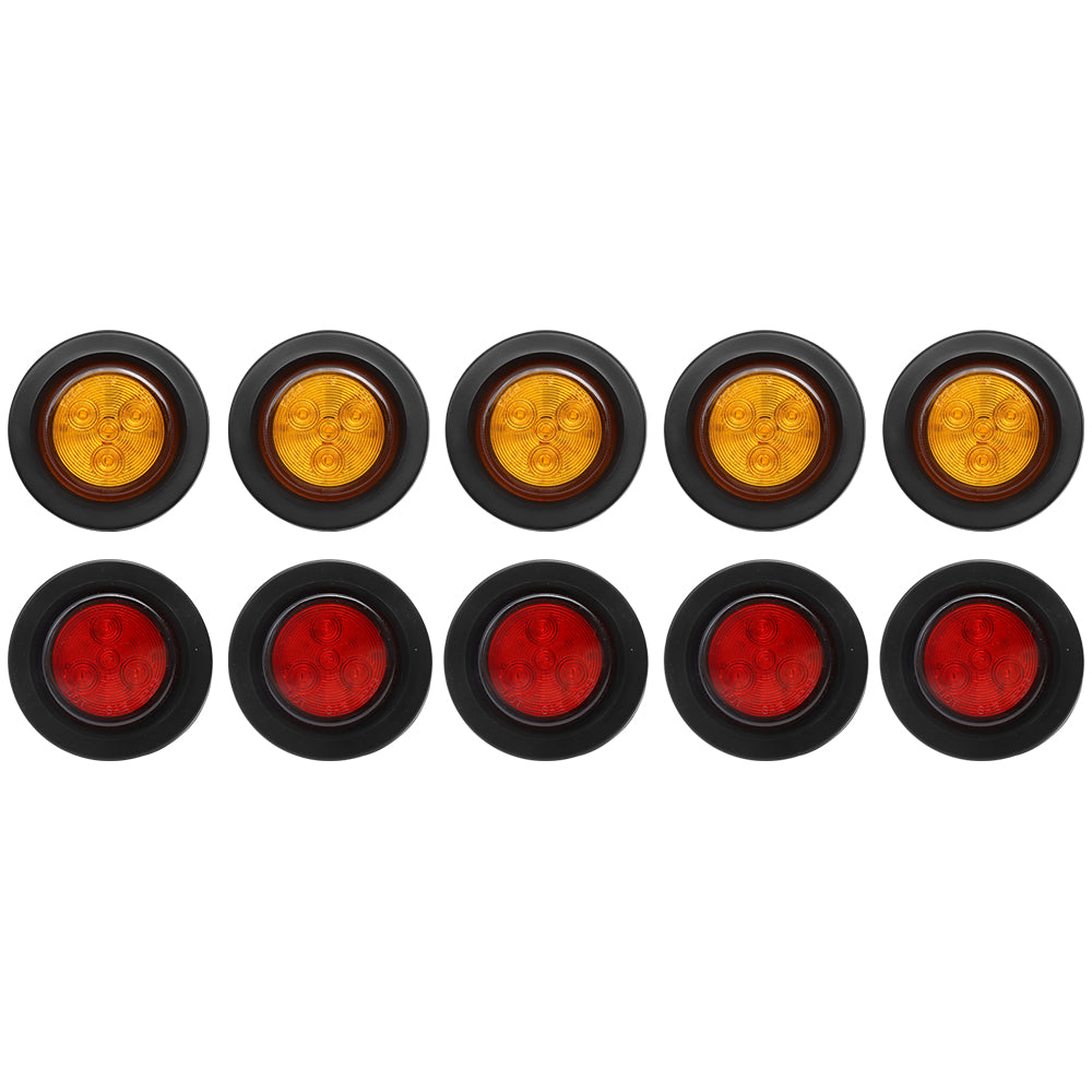 Truck Universal Small Taillight American Version,  4LED Rubber Ring Round Light With Plug ,12V, 5 Red Covers-5 Yellow Covers