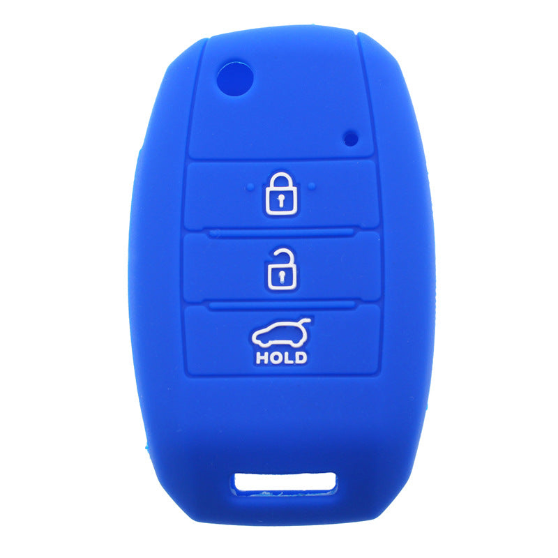 Key fob cover for Kia & Hyundai 3-button folding keys – silicone – blue cover front view