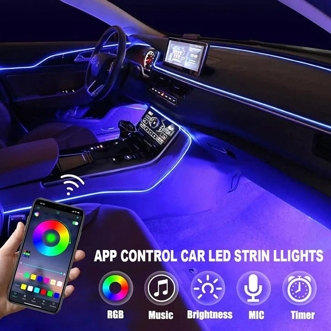 Interior LED Ambient Light Kit – RGB Fibre-Optic, App & Music Sync (5-in-1) - image 8