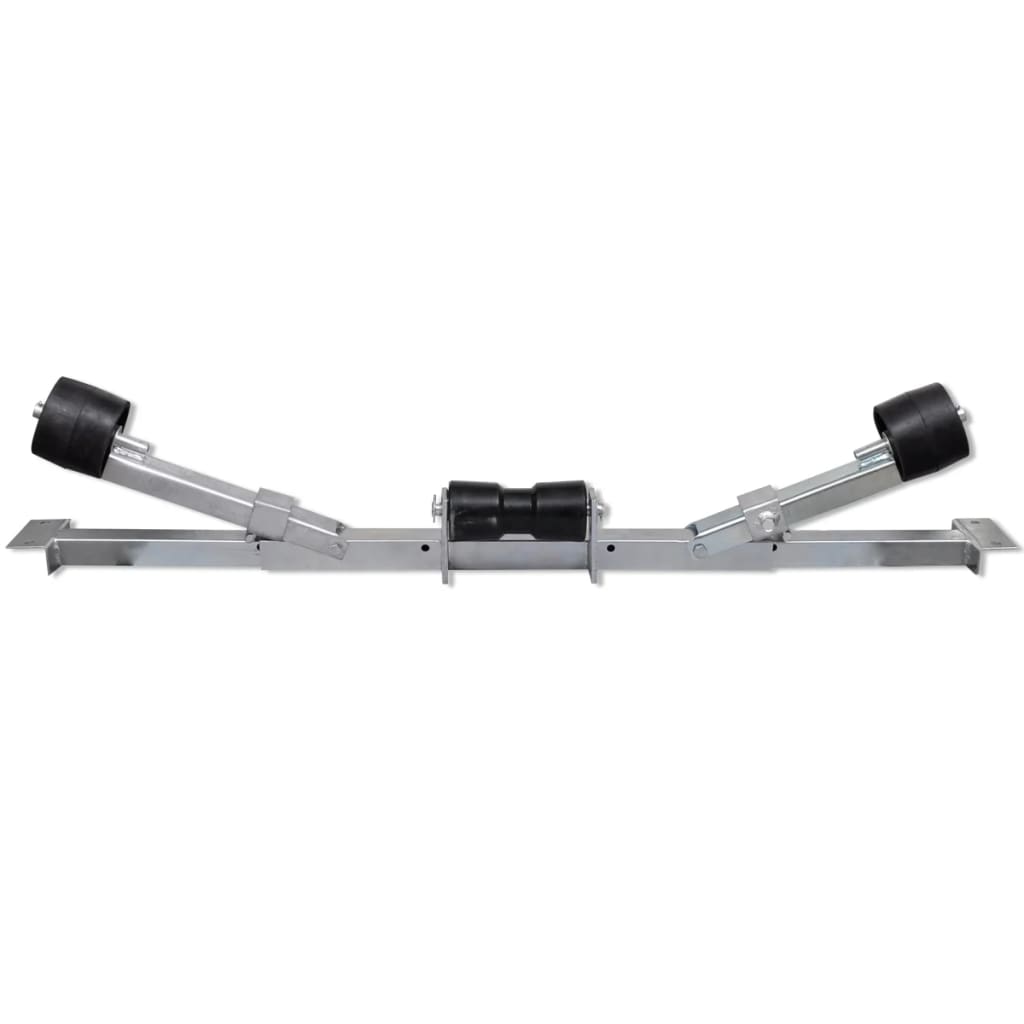Centering aid for lower support of boat trailers with keel rollers