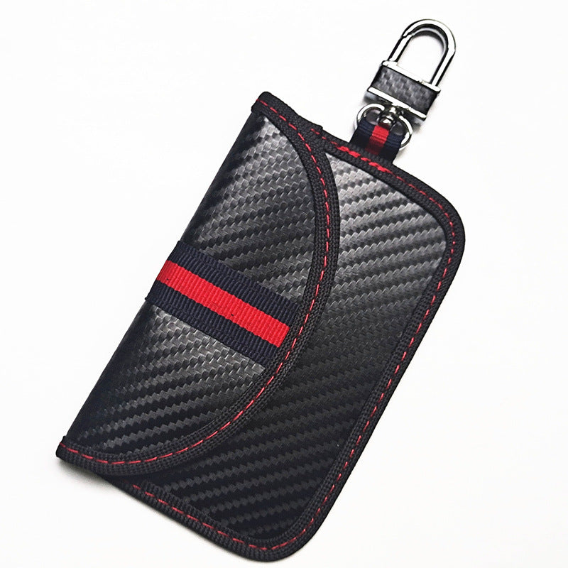 RFID signal-blocking car key case – leather or carbon-look – single carbon-look case on white background