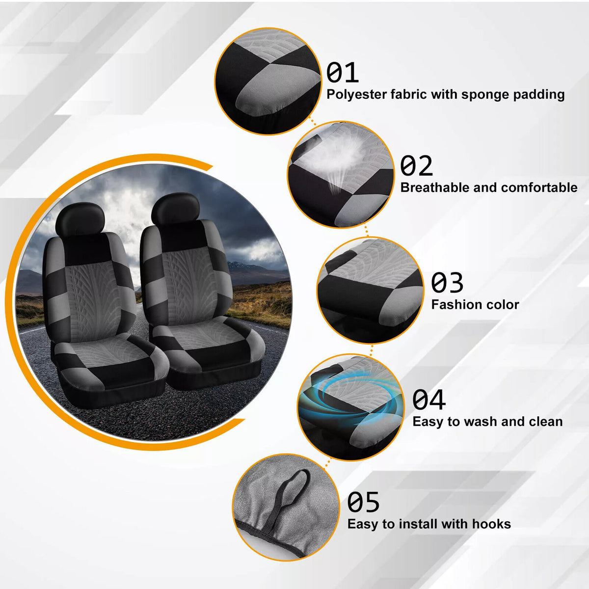 Universal Car Seat Covers – 9-Piece Full Set, Black with Grey, Blue or Red - image 7