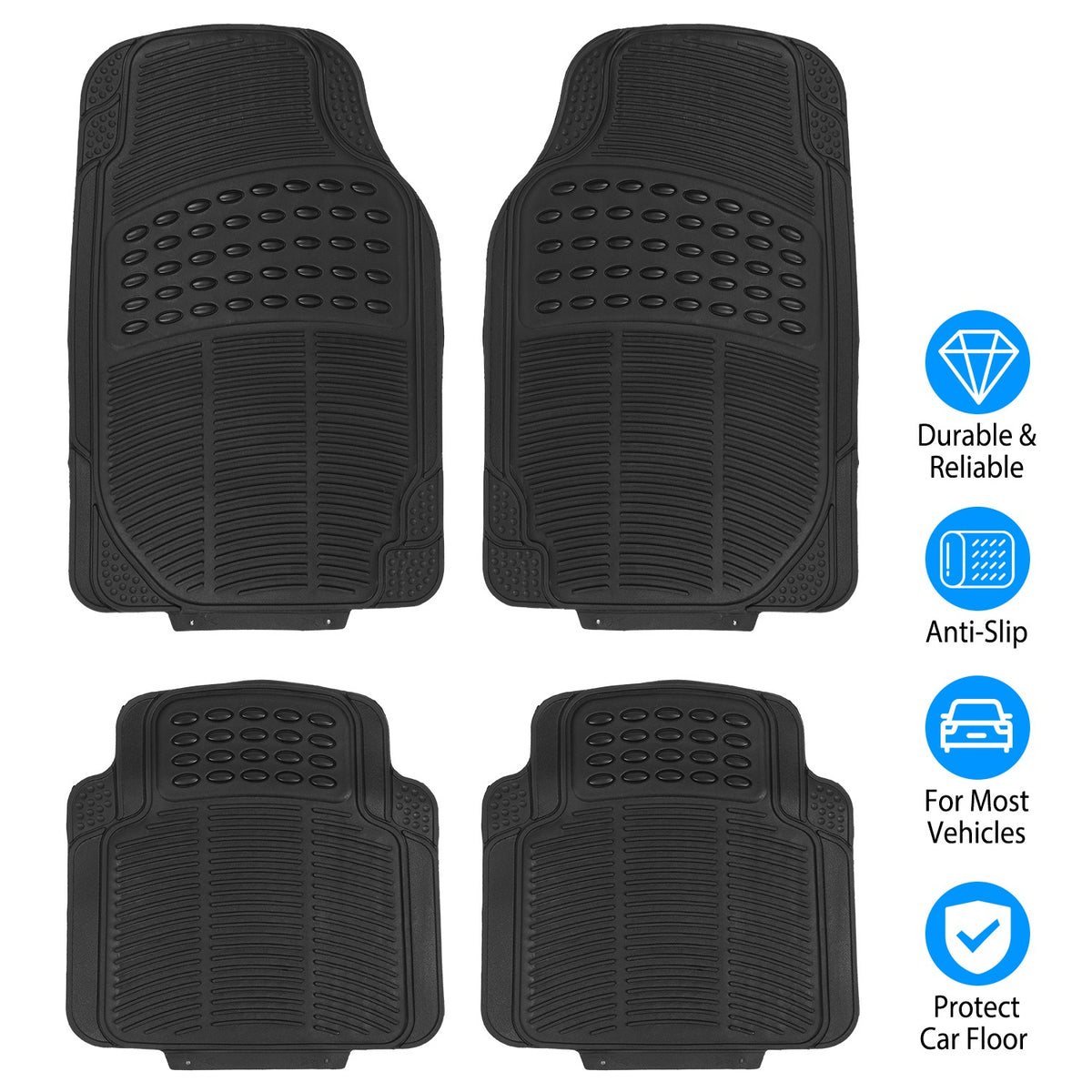 1Set Automotive Floor Mats With Front And Rear PVC Rubber Floor Mats Heavy Duty Drive Vehicle Car Mats With Trimmable Design Fit Most Cars SUVs Trucks