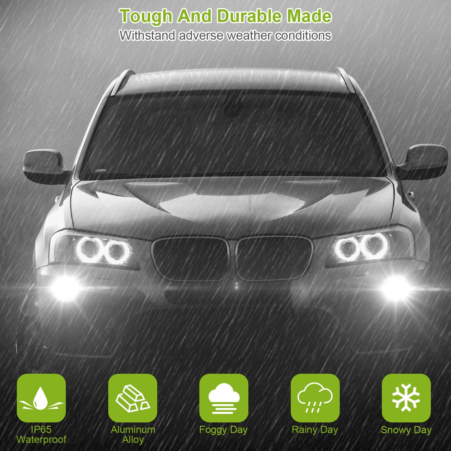 2PCS 800lm H8 H9 H11 LED Fog DRL Light Bulb IP65 Water-Resistant 360 Degree Beam Angle 6000K White