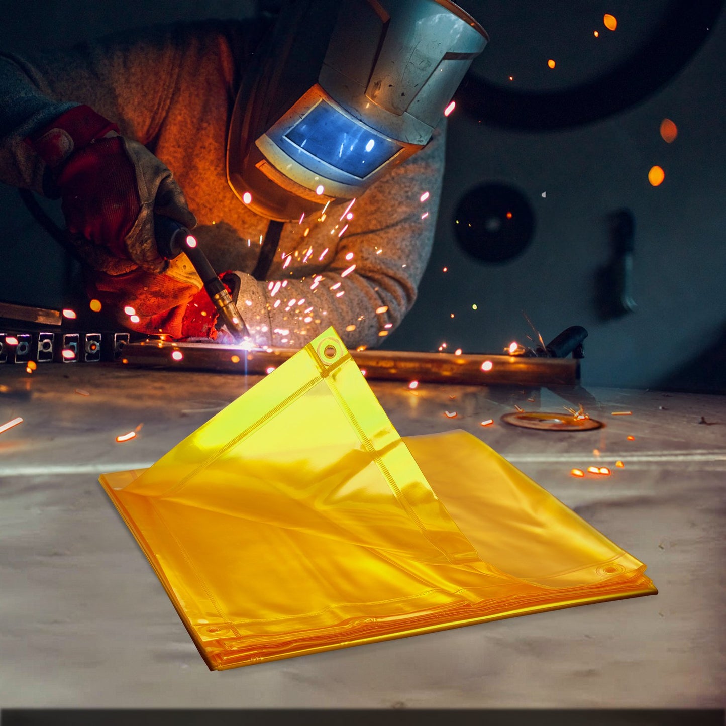 Welding Screen With Frame, 6 Feet By 6 Feet Weldin Curtain Screen, Flame-Resistant Vinyl Welding Protection Screen On 4 Swivel Wheel,2 Lockable, Moveable & Professional For Workshop,Industrial, Yellow