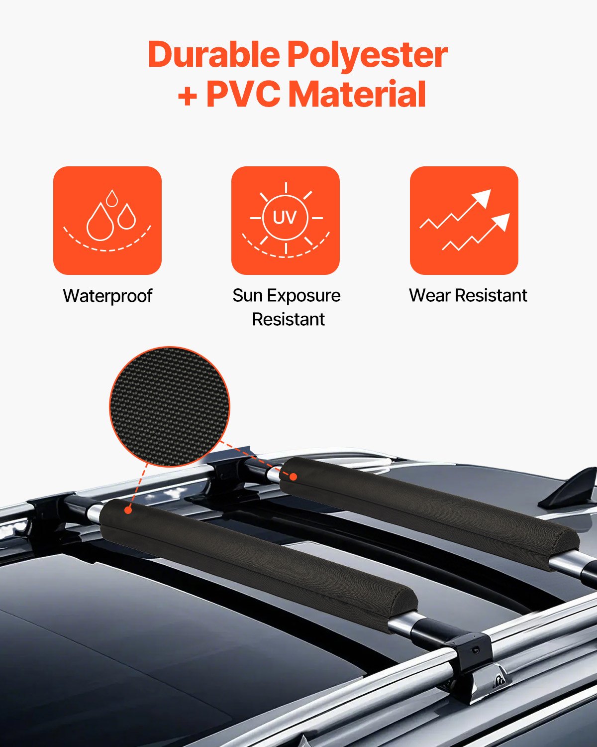 Soft Roof Rack Pads, 28-inch Universal Roof Rack Pads, Suitable For Various Crossbars, With An 88-pound Load Capacity, Equipped With 2 Straps And Velcro, Can Be Used For Luggage, Kayaks, Stand-up Padd