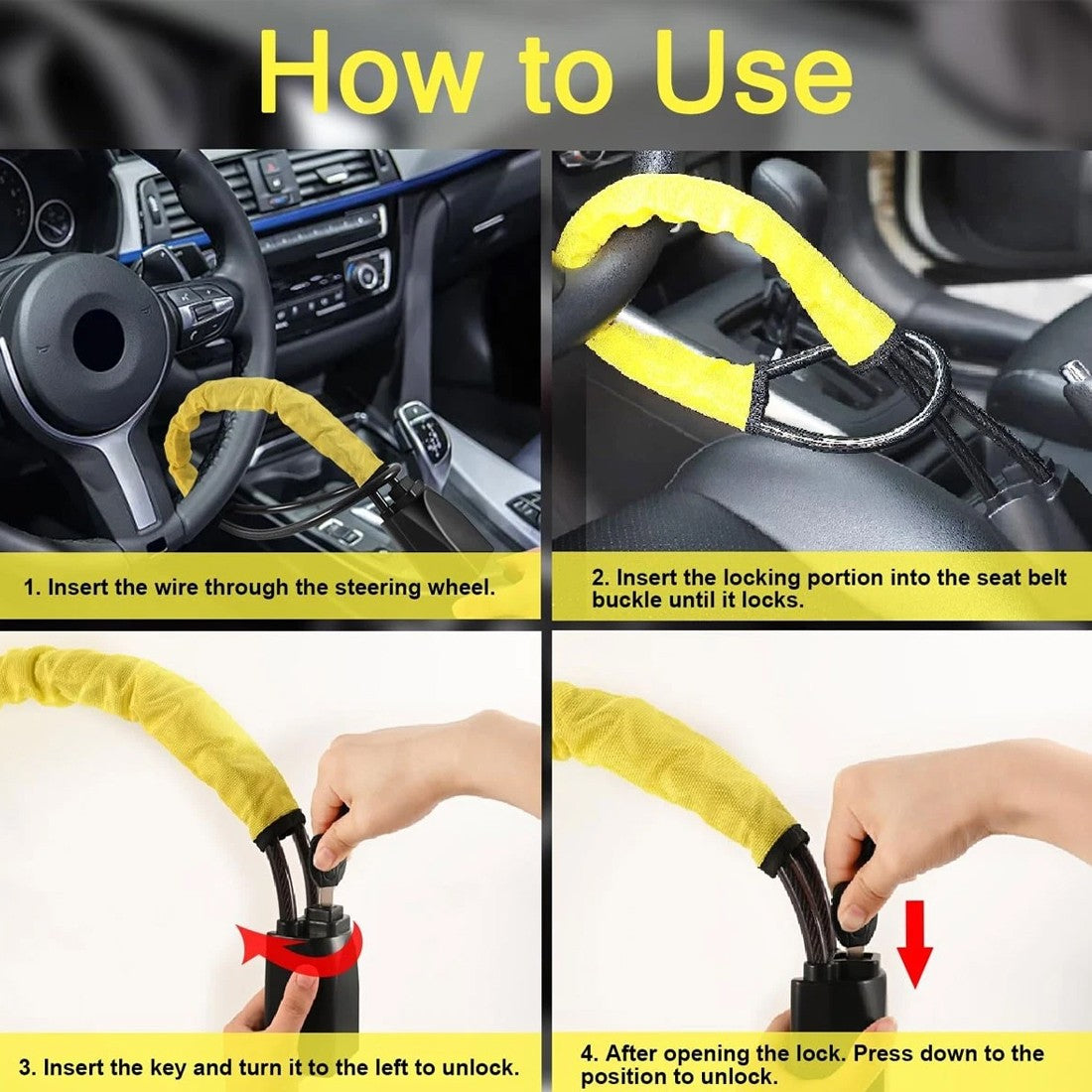 Steering Wheel Lock – Heavy Duty Anti-Theft (Seat Belt Style) - image 7