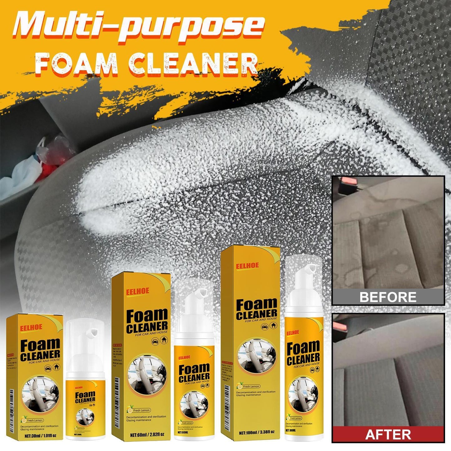 Yierhou Car Steering Wheel Foam Cleaner Leather Seat Cleaner Multi-purpose Interior Cleaner