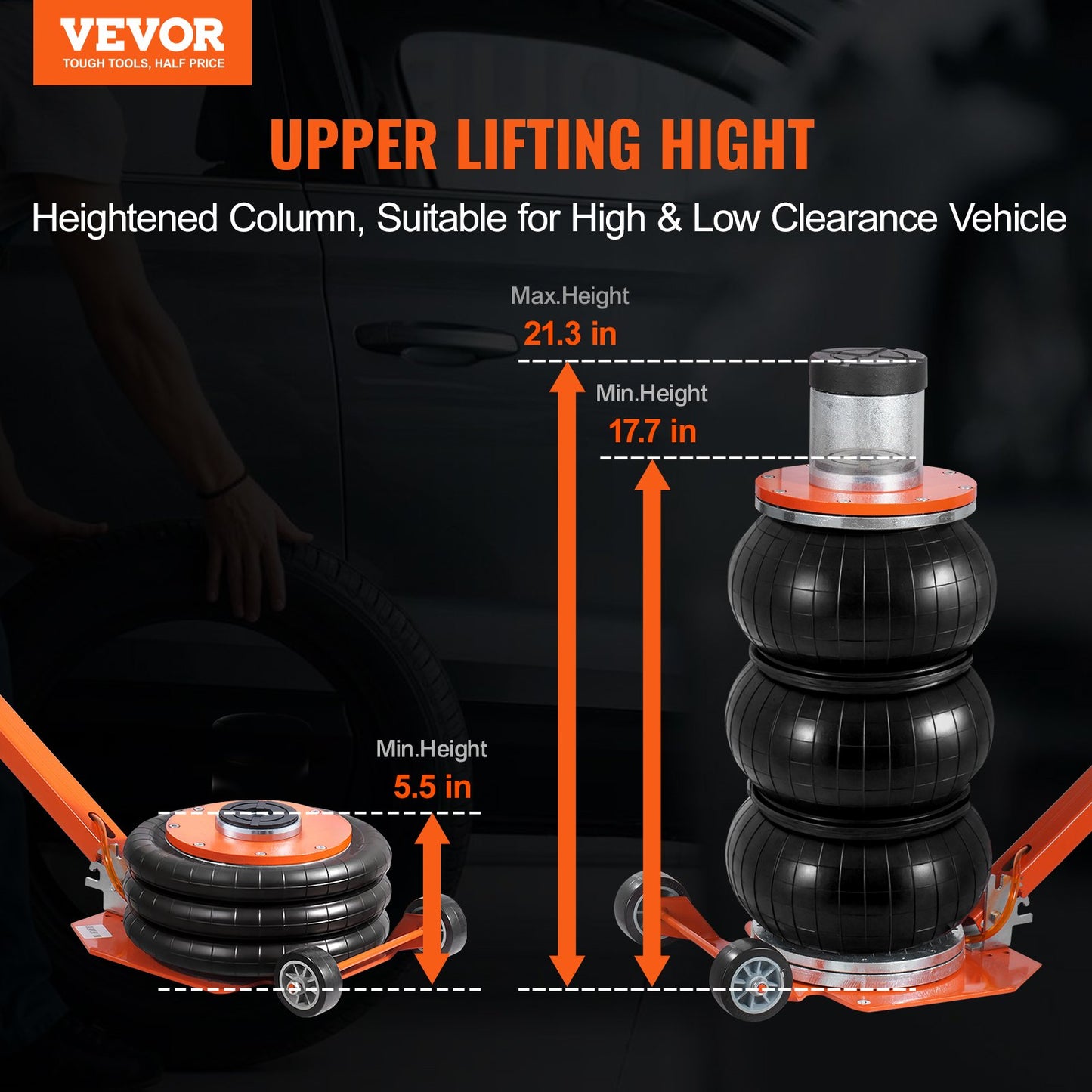 Air Jack, 3 Ton/6600 Lbs, 1-6S Pneumatic Lifting Jack With Heightened Column & Adjustable Handle, Compact, Easy-to-Lift & Space-Saving Jack With Thick Rubber Pad, Fits For Sedan, SUV, Pickup Truck
