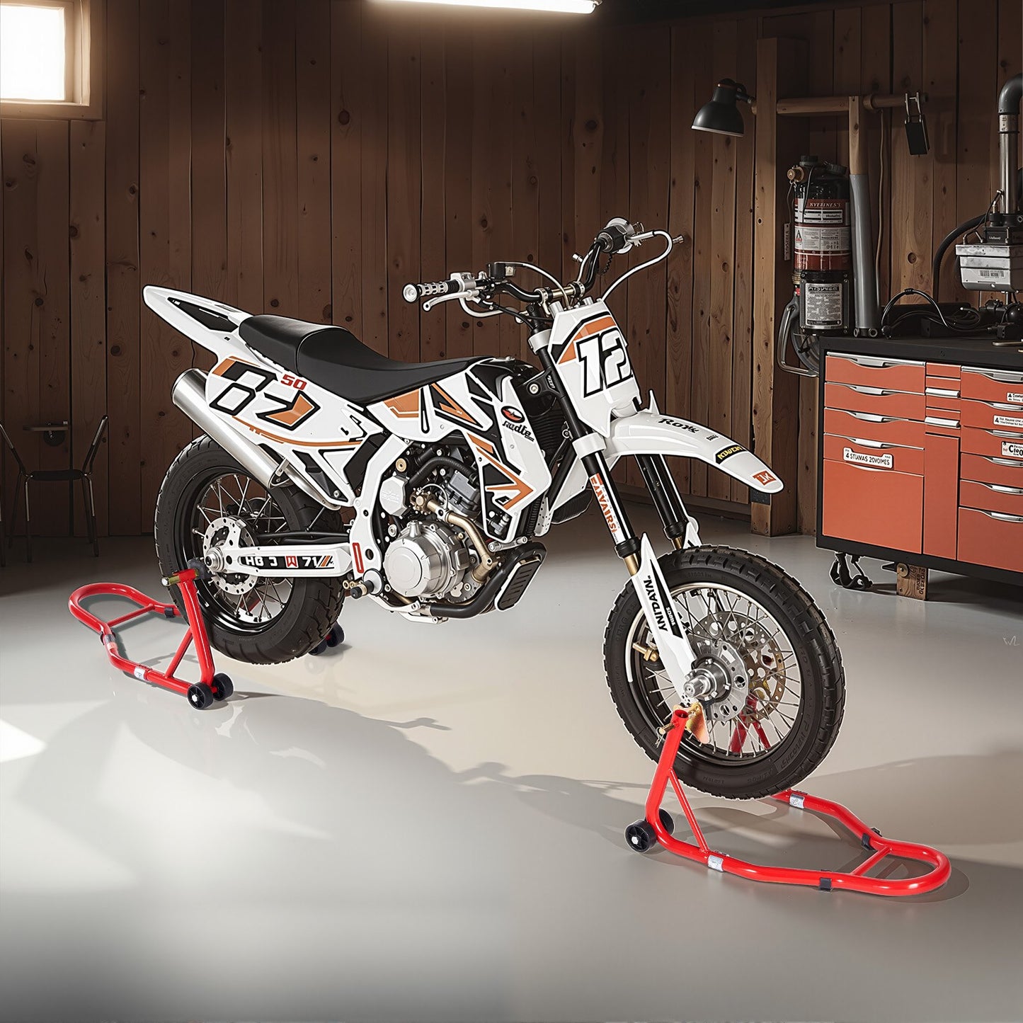 Motorcycle Stand Lift, 850lbs Capacity Front Rear Combo Stand Lift, Front Wheel Dual-Fork Stand, Rear U,L Fork Swingarm Spool Stand, For MostYamaha HondaKawasaki SuzukiMotorcycles, Red