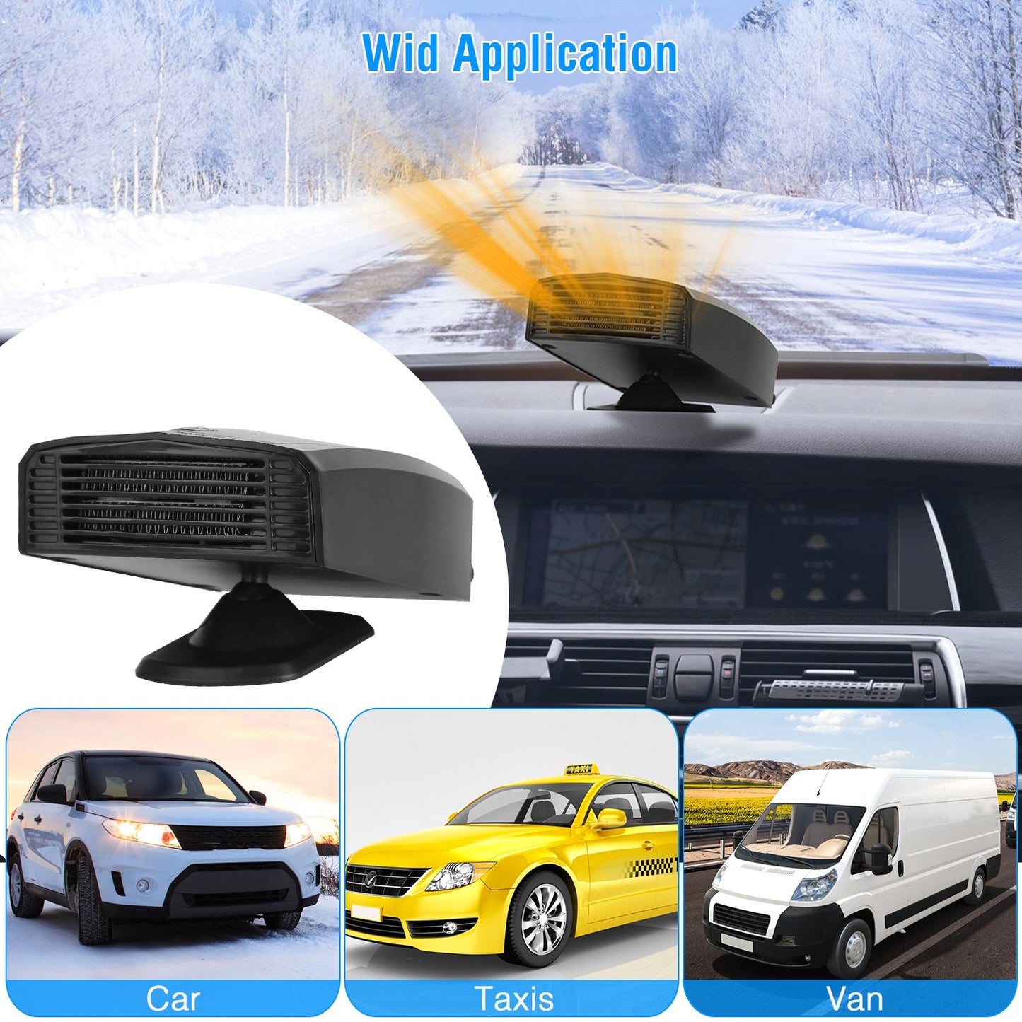 24V 180W OR 12V 150W Portable Car Heater Heating Fan 2 In 1 Defroster Defogger Demister Windshield Heater Automotive Cooling Fan With 360 Degree Rotating Base