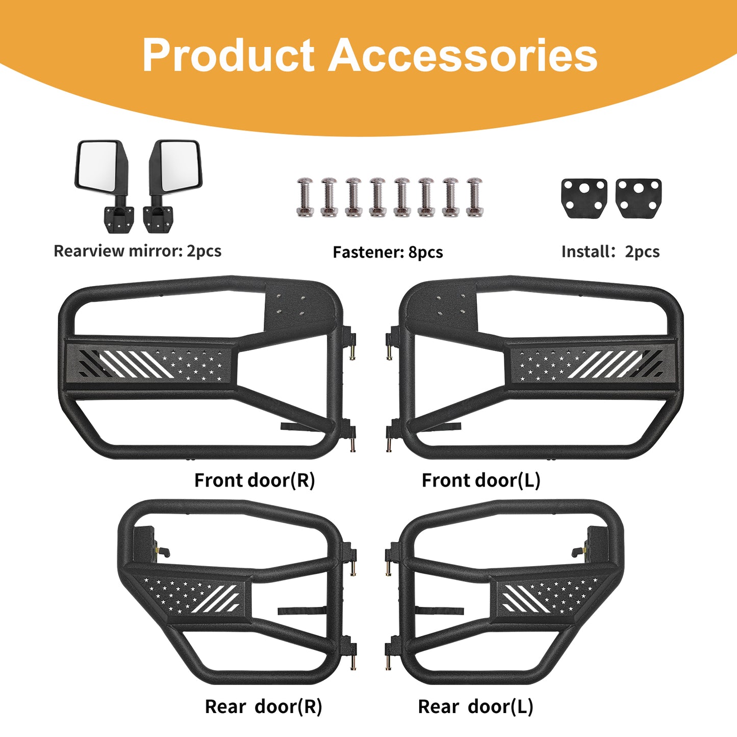 Tubular Doors With Mirror For 2007-2017 Wrangler JK 4 Door