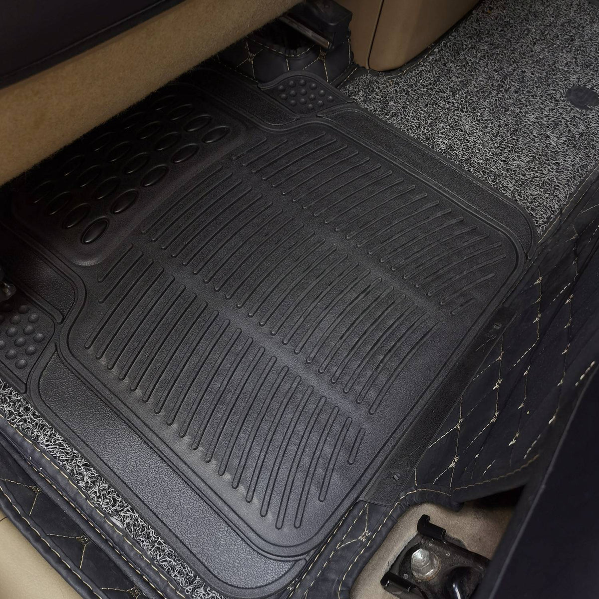 1Set Automotive Floor Mats With Front And Rear PVC Rubber Floor Mats Heavy Duty Drive Vehicle Car Mats With Trimmable Design Fit Most Cars SUVs Trucks