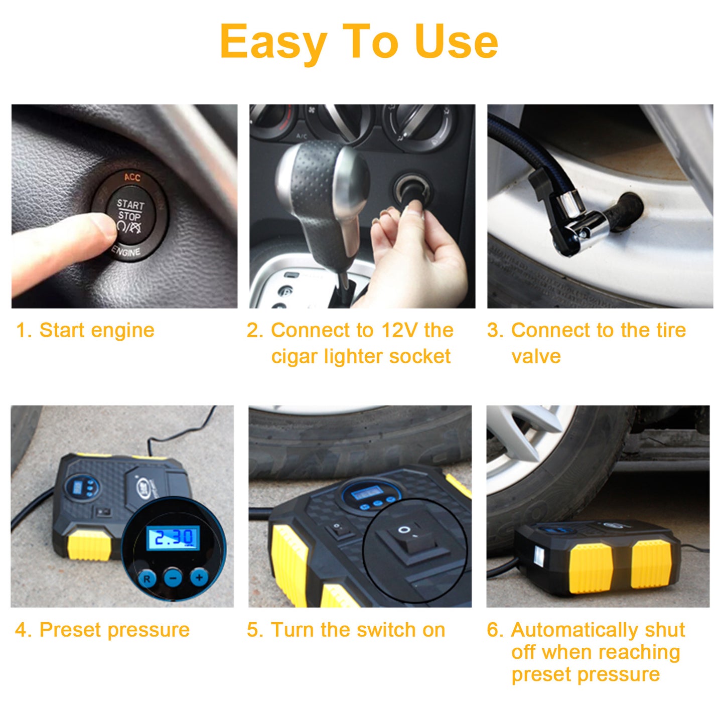 Tire Inflator 12V DC 120W 150PSI With LCD Electric Air Compressor 25L Per Min Large Air Flow