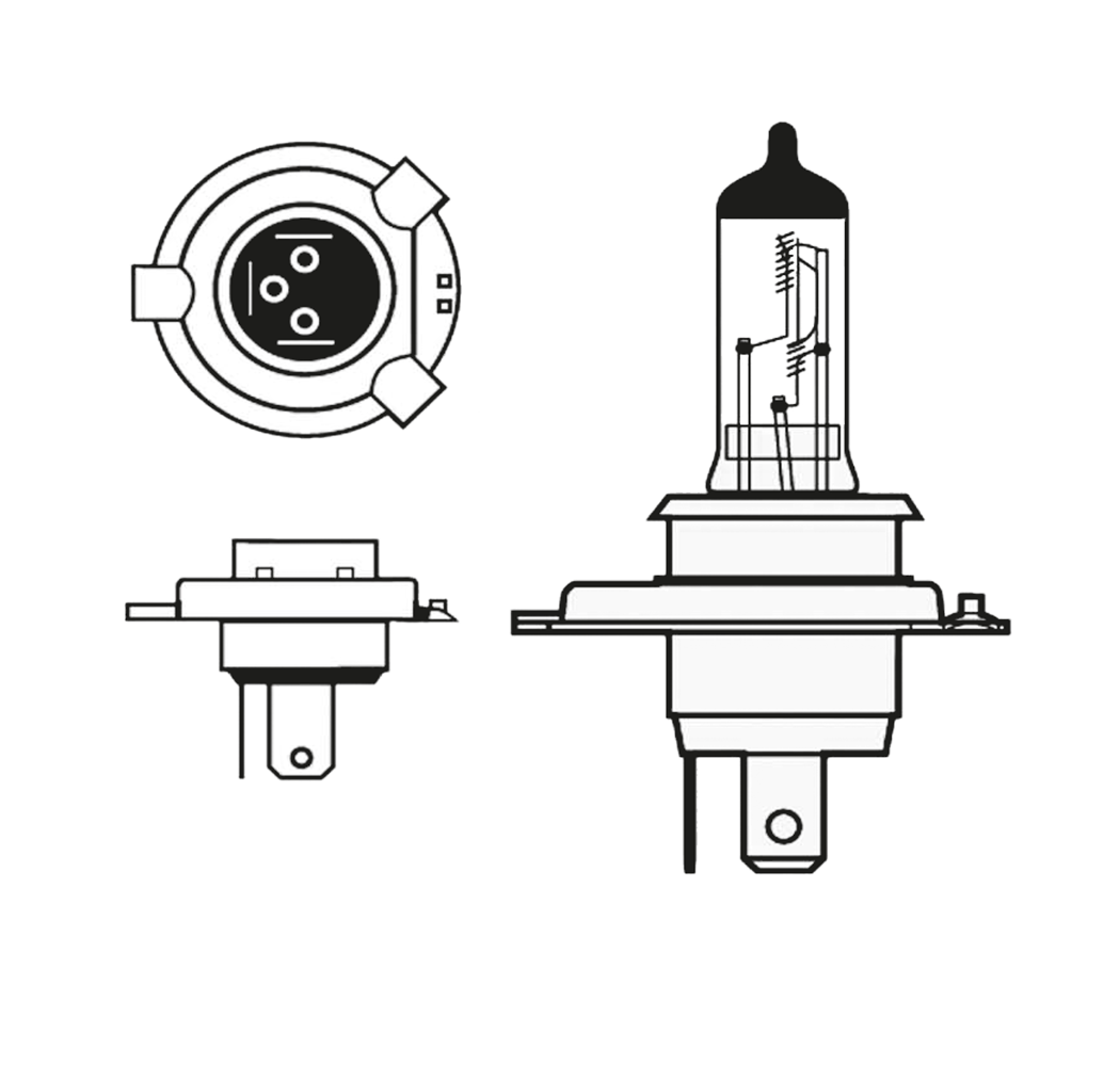 H4 Headlight Halogen Bulb 12V 60/55W 3-Pin Type P43t