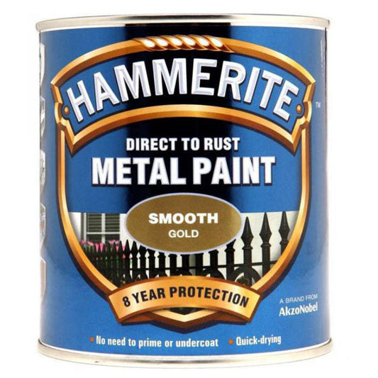 Hammerite Direct To Rust Paint Smooth Gold Finish - 250ml