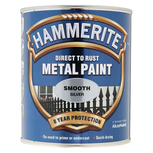 Hammerite Direct To Rust Paint Smooth Silver Finish - 250ml