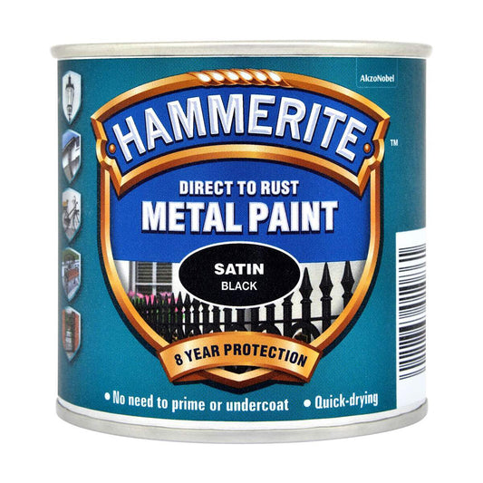 Hammerite Direct To Rust Paint Satin Black Finish - 250ml