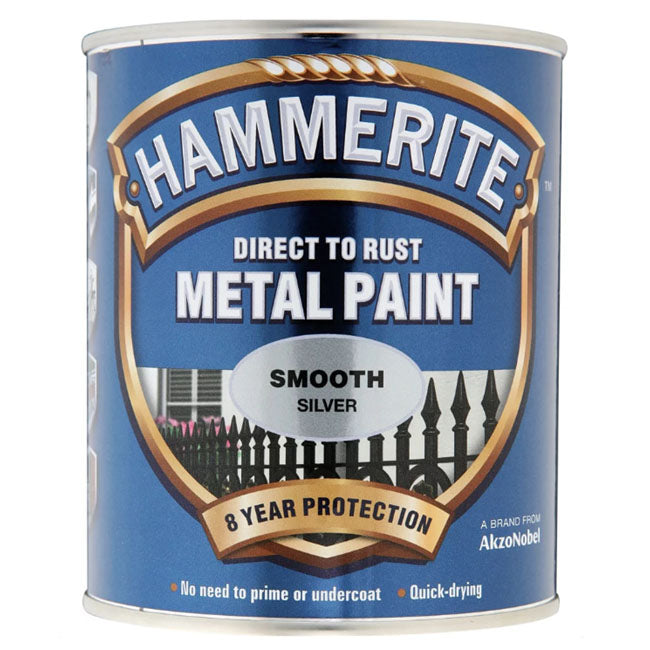 Hammerite Direct To Rust Paint Smooth Silver Finish - 750ml