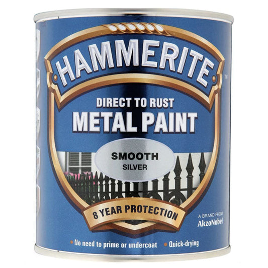 Hammerite Direct To Rust Paint Smooth Silver Finish - 750ml