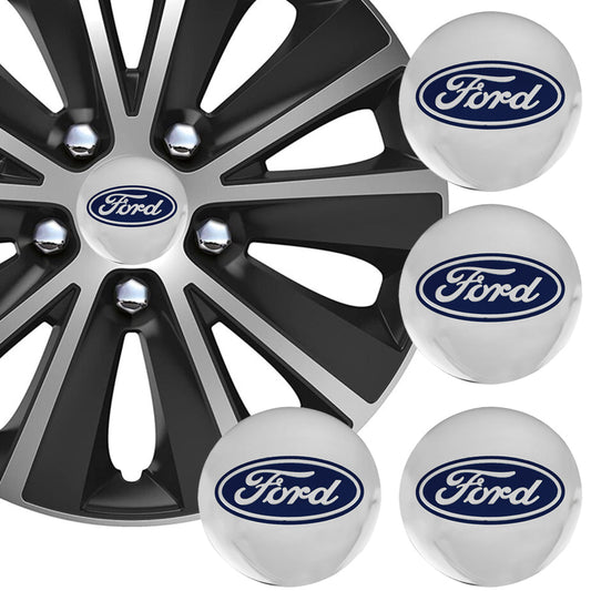 Wheel Center Cap Stickers 3D 56.5mm Ford Silver x 4