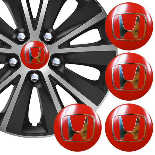 Wheel Center Cap Stickers 3D 56.5mm Honda Red x 4