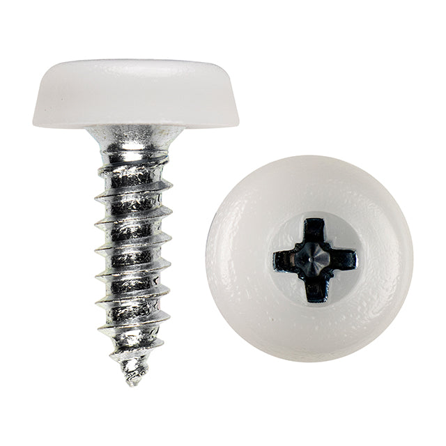 Number Plate Screws Moulded Head 3/4 - White